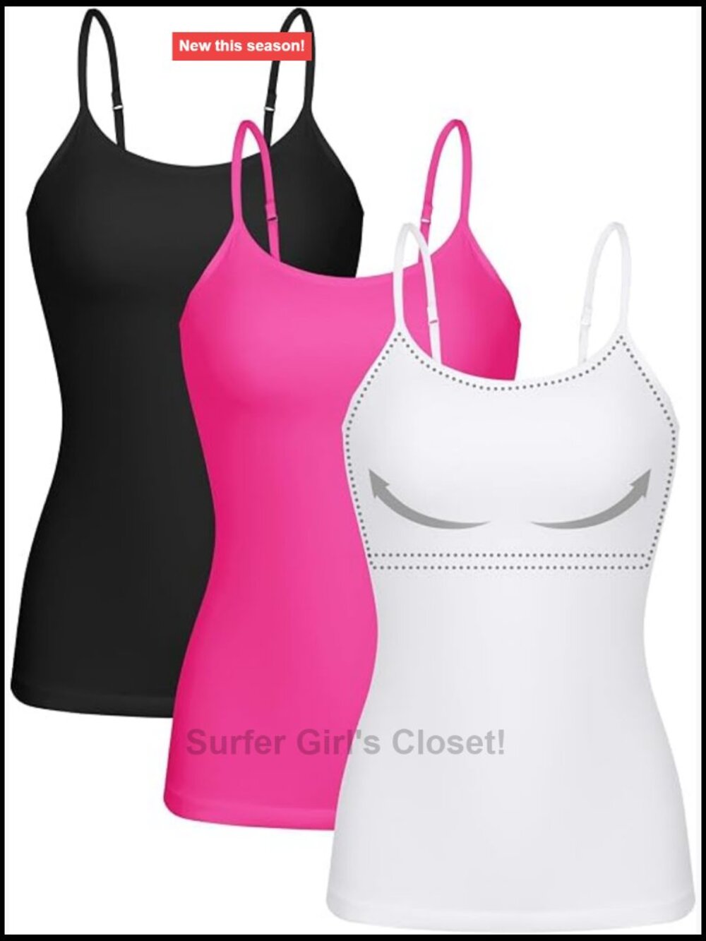 Cotton Blend Camisoles with Shelf Bra 3 Pack Adjustable Spaghetti Strap